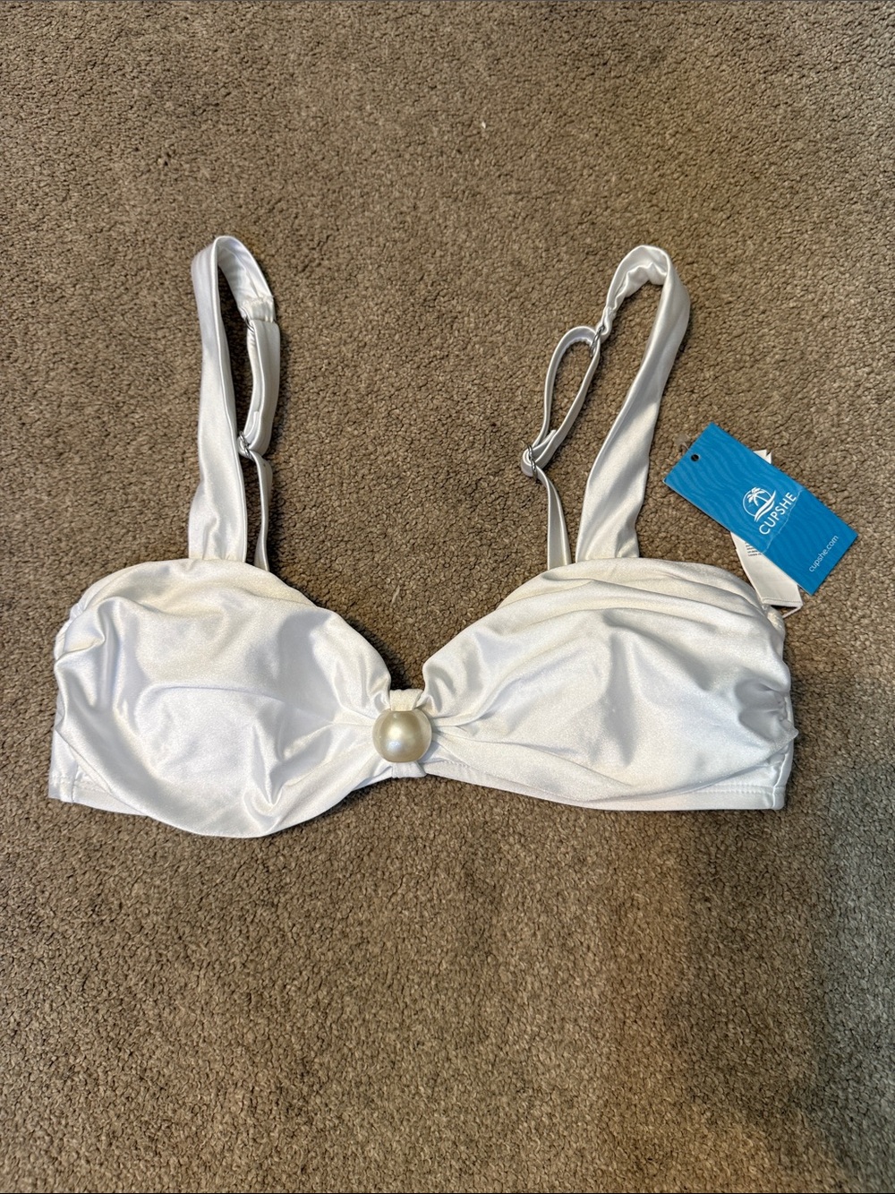 Cupshe Pearl Shiny White Bikini Swim Top Size S